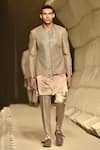 Shop_Rohit Gandhi + Rahul Khanna_Grey Satin Solid Louvers Kurta _at_Aza_Fashions