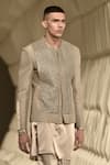 Rohit Gandhi + Rahul Khanna_Grey Satin Solid Louvers Kurta _Online_at_Aza_Fashions