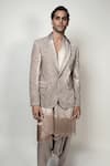 Buy_Rohit Gandhi + Rahul Khanna_Beige Silk Velvet Embroidered Thread Basilica Pearl Embellished Tuxedo _Online_at_Aza_Fashions