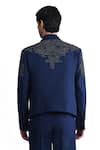 Shop_Rohit Gandhi + Rahul Khanna_Blue Wool Crepe Embroidered Beads Crystal Floral Embellished Jacket _at_Aza_Fashions