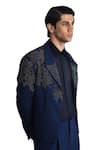 Rohit Gandhi + Rahul Khanna_Blue Wool Crepe Embroidered Beads Crystal Floral Embellished Jacket _Online_at_Aza_Fashions