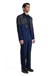 Buy_Rohit Gandhi + Rahul Khanna_Blue Wool Crepe Embroidered Beads Crystal Floral Embellished Jacket _Online_at_Aza_Fashions