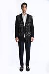 Buy_Rohit Gandhi + Rahul Khanna_Black Felt Crepe Embroidered Metallic Beads Embellished Scallop Pattern Jacket _at_Aza_Fashions