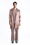 Buy_Rohit Gandhi + Rahul Khanna_Pink Silk Satin Solid Long Jacket _at_Aza_Fashions