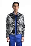 Shop_Rohit Gandhi + Rahul Khanna_Black Bamberg Satin Printed Geometric Jacket _at_Aza_Fashions