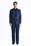 Buy_Rohit Gandhi + Rahul Khanna_Blue Wool Crepe Embroidered Metallic Beads Scallop Cord Pattern Jacket _at_Aza_Fashions