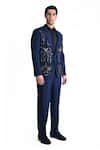 Shop_Rohit Gandhi + Rahul Khanna_Blue Wool Crepe Embroidered Metallic Beads Scallop Cord Pattern Jacket _at_Aza_Fashions
