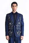 Buy_Rohit Gandhi + Rahul Khanna_Blue Wool Crepe Embroidered Metallic Beads Scallop Cord Pattern Jacket _Online_at_Aza_Fashions