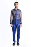 Buy_Rohit Gandhi + Rahul Khanna_Blue Tulle Embroidered Crystal Sheer Shirt _at_Aza_Fashions