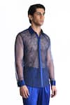 Rohit Gandhi + Rahul Khanna_Blue Tulle Embroidered Crystal Sheer Shirt _Online_at_Aza_Fashions