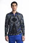 Buy_Rohit Gandhi + Rahul Khanna_Black Silk, Crepe Placement Printed Button Down Shirt _at_Aza_Fashions