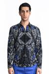 Rohit Gandhi + Rahul Khanna_Black Silk, Crepe Placement Printed Button Down Shirt _Online_at_Aza_Fashions