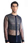 Rohit Gandhi + Rahul Khanna_Blue Tulle Embroidered Crystal And Sequin Shirt _Online_at_Aza_Fashions