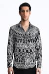 Buy_Rohit Gandhi + Rahul Khanna_Black Silk, Crepe Printed Shirt _at_Aza_Fashions