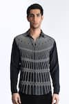 Rohit Gandhi + Rahul Khanna_Black Silk, Crepe Digital Geometric Print Shirt _Online_at_Aza_Fashions