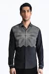 Rohit Gandhi + Rahul Khanna_Black Silk, Crepe Placement Print Shirt _Online_at_Aza_Fashions