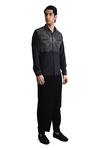 Buy_Rohit Gandhi + Rahul Khanna_Black Silk, Crepe Placement Print Shirt _Online_at_Aza_Fashions