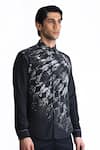 Rohit Gandhi + Rahul Khanna_Black Silk, Crepe Asymmetric Printed Shirt _Online_at_Aza_Fashions