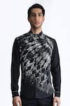 Buy_Rohit Gandhi + Rahul Khanna_Black Silk, Crepe Asymmetric Printed Shirt _Online_at_Aza_Fashions