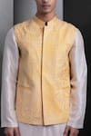 Rohit Gandhi + Rahul Khanna_Yellow Cotton, Silk Embroidery Bundi _Online_at_Aza_Fashions