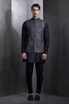 Buy_Rohit Gandhi + Rahul Khanna_Blue Cotton, Silk Embroidery Midnight Navy Thread Bundi _at_Aza_Fashions