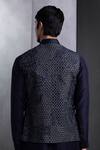 Shop_Rohit Gandhi + Rahul Khanna_Blue Cotton, Silk Embroidery Midnight Navy Thread Bundi _at_Aza_Fashions
