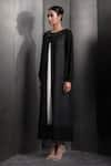 Buy_Rohit Gandhi + Rahul Khanna_Black Poly Georgette Embroidered Glass Bead Round Neck Kurta _Online_at_Aza_Fashions