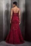 Shop_Rohit Gandhi + Rahul Khanna_Red Tulle Sequins, Crystals V-neck Tonal Embroidered Mermaid Gown _at_Aza_Fashions