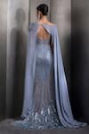 Shop_Rohit Gandhi + Rahul Khanna_Blue Tulle Embroidered Sequin Gown Sweetheart Crystal Mermaid Trail With Cape _at_Aza_Fashions