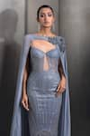 Shop_Rohit Gandhi + Rahul Khanna_Blue Tulle Embroidered Sequin Gown Sweetheart Crystal Mermaid Trail With Cape _Online_at_Aza_Fashions