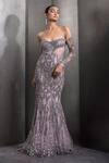 Buy_Rohit Gandhi + Rahul Khanna_Pink Tulle Crystals, Sequins Off-shoulder Embroidered Mermaid Gown _at_Aza_Fashions