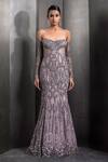 Rohit Gandhi + Rahul Khanna_Pink Tulle Crystals, Sequins Off-shoulder Embroidered Mermaid Gown _Online_at_Aza_Fashions