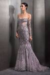 Buy_Rohit Gandhi + Rahul Khanna_Pink Tulle Crystals, Sequins Off-shoulder Embroidered Mermaid Gown _Online_at_Aza_Fashions