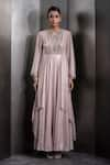 Buy_Rohit Gandhi + Rahul Khanna_Rose Gold Georgette Embroidered Sequin Round Crystal Textured Kaftan _at_Aza_Fashions