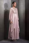 Rohit Gandhi + Rahul Khanna_Rose Gold Georgette Embroidered Sequin Round Crystal Textured Kaftan _Online_at_Aza_Fashions