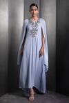 Buy_Rohit Gandhi + Rahul Khanna_Sky Blue Chiffon Crystals, Sequins Round Metallic Embroidered Bodice Kaftan _at_Aza_Fashions