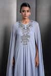 Rohit Gandhi + Rahul Khanna_Sky Blue Chiffon Crystals, Sequins Round Metallic Embroidered Bodice Kaftan _Online_at_Aza_Fashions