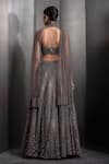 Shop_Rohit Gandhi + Rahul Khanna_Grey Tulle Embroidered Sequin Deep V-neck Metallic Lehenga Set _at_Aza_Fashions