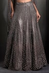 Rohit Gandhi + Rahul Khanna_Grey Tulle Embroidered Sequin Deep V-neck Metallic Lehenga Set _Online_at_Aza_Fashions