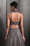 Rohit Gandhi + Rahul Khanna_Grey Tulle Embroidered Sequin Deep V-neck Metallic Lehenga Set _at_Aza_Fashions