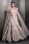 Buy_Rohit Gandhi + Rahul Khanna_Grey Tulle Embroidered Cord Boat Neck Sequin Scalloped Lehenga With Blouse _at_Aza_Fashions