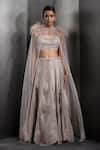 Rohit Gandhi + Rahul Khanna_Grey Tulle Embroidered Cord Boat Neck Sequin Scalloped Lehenga With Blouse _Online_at_Aza_Fashions