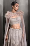 Rohit Gandhi + Rahul Khanna_Grey Tulle Embroidered Cord Boat Neck Sequin Scalloped Lehenga With Blouse _at_Aza_Fashions