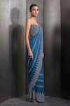 Rohit Gandhi + Rahul Khanna Blue Silk, Georgette Cut Work, Cutdana Embroidered Pre-draped Saree With Blouse Online at Aza Fashions Rohit Gandhi + Rahul Khanna_Blue Silk, Georgette Cut Work, Cutdana Embroidered Pre-draped Saree With Blouse _Online_at_Aza_Fashions