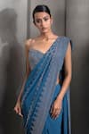 Shop Rohit Gandhi + Rahul Khanna Blue Silk, Georgette Cut Work, Cutdana Embroidered Pre-draped Saree With Blouse Online at Aza Fashions Shop_Rohit Gandhi + Rahul Khanna_Blue Silk, Georgette Cut Work, Cutdana Embroidered Pre-draped Saree With Blouse _Online_at_Aza_Fashions
