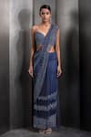 Buy Rohit Gandhi + Rahul Khanna Blue Tulle Cut Work, Cutdana Chevron Embroidered Pre-draped Saree With Blouse at Aza Fashions Buy_Rohit Gandhi + Rahul Khanna_Blue Tulle Cut Work, Cutdana Chevron Embroidered Pre-draped Saree With Blouse _at_Aza_Fashions