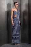 Rohit Gandhi + Rahul Khanna Blue Tulle Cut Work, Cutdana Chevron Embroidered Pre-draped Saree With Blouse Online at Aza Fashions Rohit Gandhi + Rahul Khanna_Blue Tulle Cut Work, Cutdana Chevron Embroidered Pre-draped Saree With Blouse _Online_at_Aza_Fashions