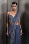 Shop Rohit Gandhi + Rahul Khanna Blue Tulle Cut Work, Cutdana Chevron Embroidered Pre-draped Saree With Blouse Online at Aza Fashions Shop_Rohit Gandhi + Rahul Khanna_Blue Tulle Cut Work, Cutdana Chevron Embroidered Pre-draped Saree With Blouse _Online_at_Aza_Fashions