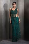 Buy_Rohit Gandhi + Rahul Khanna_Emerald Green Tulle Embroidered Hematite Crystal Pre-draped Saree With Blouse _at_Aza_Fashions