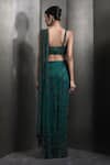 Shop_Rohit Gandhi + Rahul Khanna_Emerald Green Tulle Embroidered Hematite Crystal Pre-draped Saree With Blouse _at_Aza_Fashions